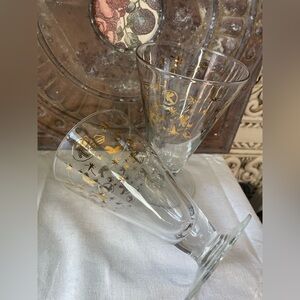 Vintage mid-century modern clear gold Kahlúa glasses barware